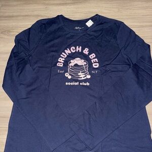 Reitmans Navy Long-Sleeve Tee with Pink Pancake Graphic